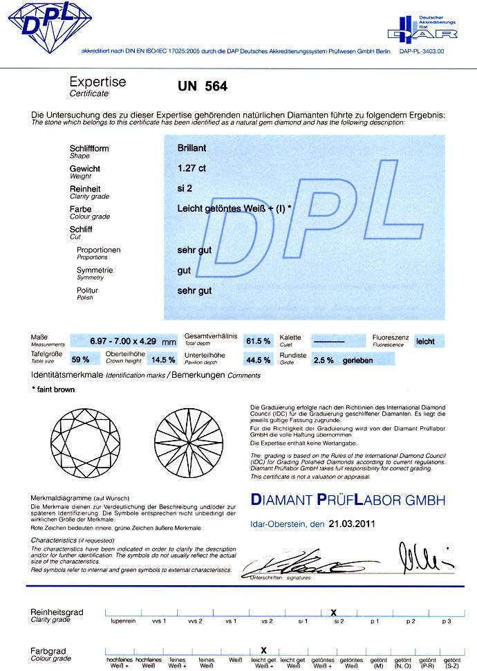 Foto 9 - Diamant 1,27ct Brillant DPL Zertifikat, fast Weiss SI2, D6599